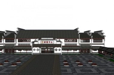 Sketchup商业模型|低层游客中心,现代中式风格-BIM建筑网