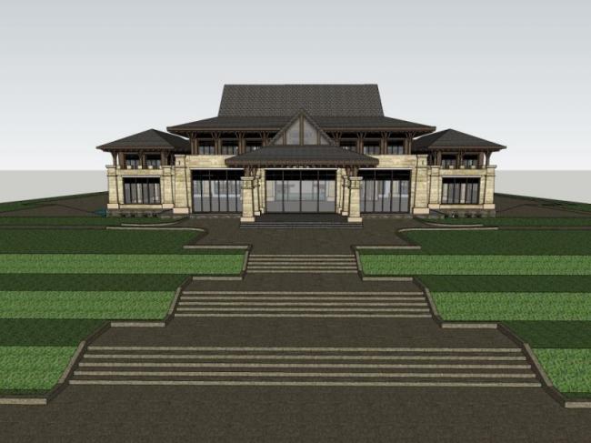 Sketchup酒店模型|温泉酒店,现代中式风格 Sketchup酒店模型|温泉酒店,现代中式风格