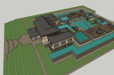 Sketchup酒店模型|温泉酒店,现代中式风格-BIM建筑网