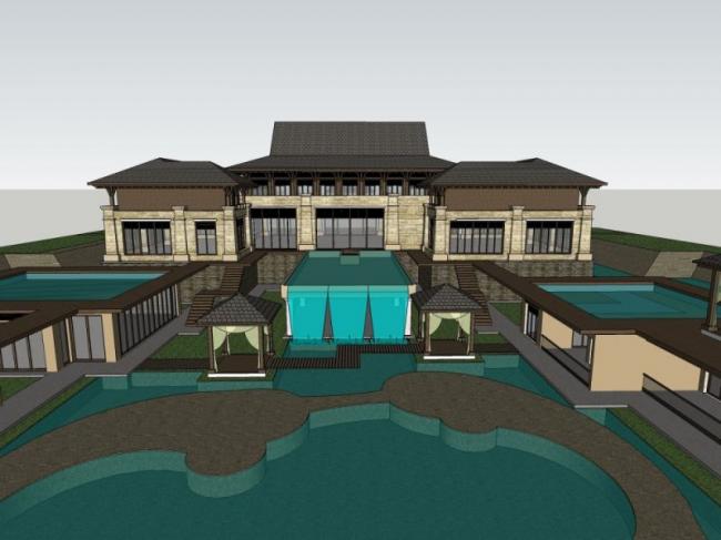 Sketchup酒店模型|温泉酒店,现代中式风格 Sketchup酒店模型|温泉酒店,现代中式风格
