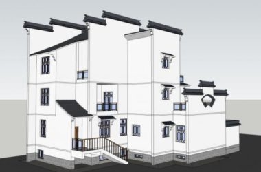 Sketchup住宅模型|多层徽派民居,现代中式风格-BIM建筑网
