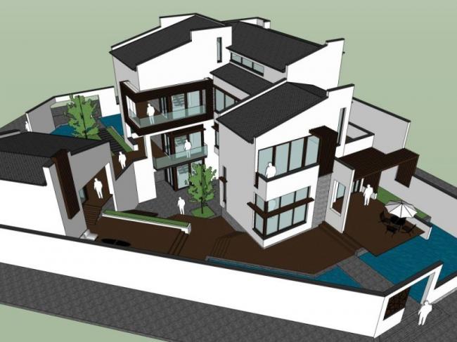 Sketchup住宅模型|多层住宅,现代中式风格 Sketchup住宅模型|多层住宅,现代中式风格