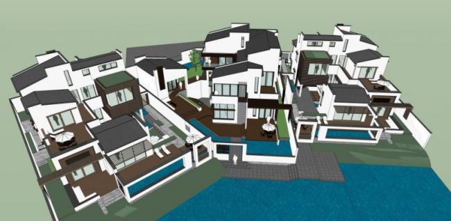 Sketchup住宅模型|多层住宅,现代中式风格 Sketchup住宅模型|多层住宅,现代中式风格