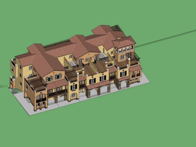 Sketchup住宅模型|联排别墅,欧式风格 Sketchup住宅模型|联排别墅,欧式风格