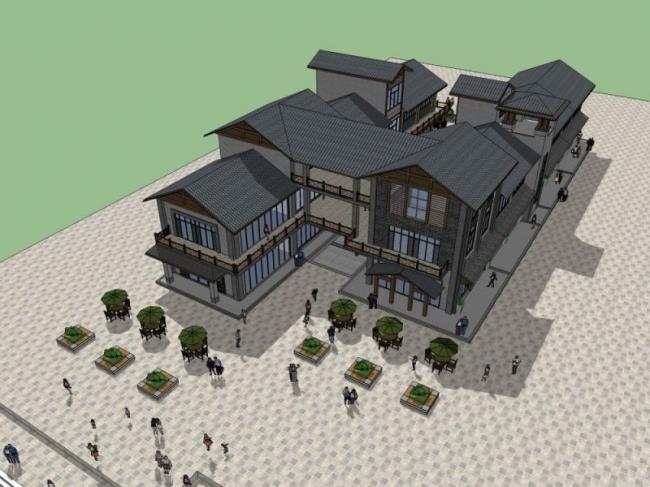 Sketchup商业模型|多层商业街,中式风格 Sketchup商业模型|多层商业街,中式风格