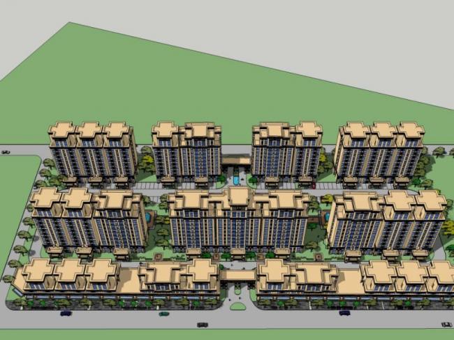 Sketchup住宅模型|高层住宅小区,古典风格 Sketchup住宅模型|高层住宅小区,古典风格