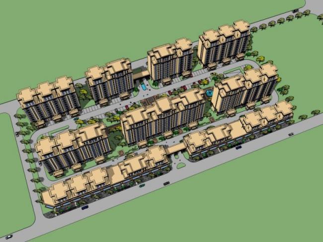 Sketchup住宅模型|高层住宅小区,古典风格 Sketchup住宅模型|高层住宅小区,古典风格