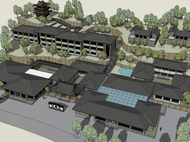 Sketchup酒店模型|多层酒店,中式风格 Sketchup酒店模型|多层酒店,中式风格
