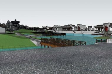 Sketchup景观模型|滨水景观,中式风格-BIM建筑网