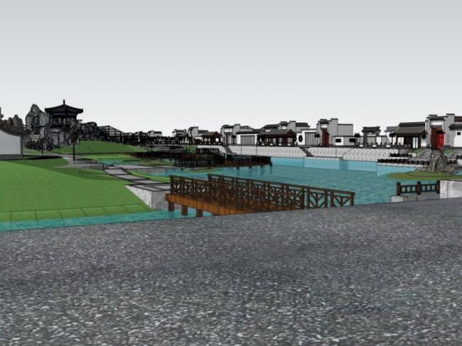 Sketchup景观模型|滨水景观,中式风格 Sketchup景观模型|滨水景观,中式风格