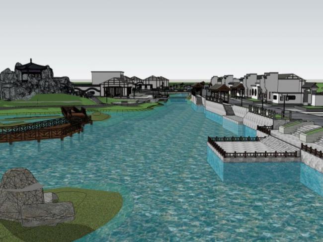 Sketchup景观模型|滨水景观,中式风格 Sketchup景观模型|滨水景观,中式风格