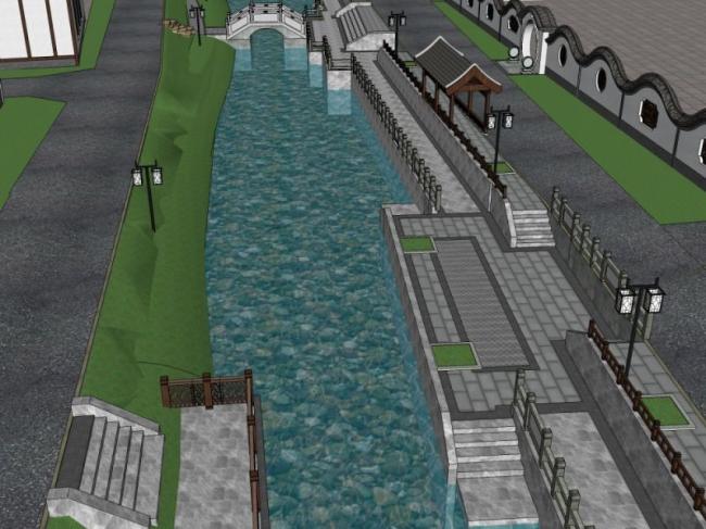 Sketchup景观模型|滨水景观,中式风格 Sketchup景观模型|滨水景观,中式风格