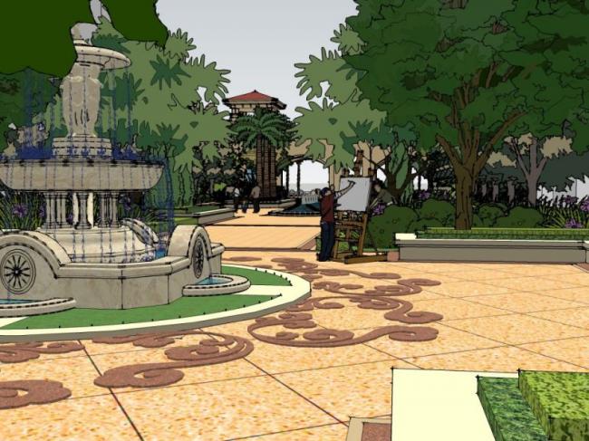 Sketchup景观模型|滨水景观,古典风格 Sketchup景观模型|滨水景观,古典风格