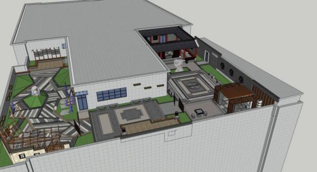 Sketchup景观模型|屋顶花园,现代中式风格 Sketchup景观模型|屋顶花园,现代中式风格