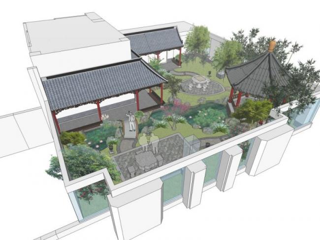 Sketchup景观模型|屋顶花园,中式风格 Sketchup景观模型|屋顶花园,中式风格