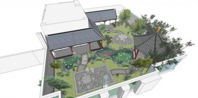 Sketchup景观模型|屋顶花园,中式风格 Sketchup景观模型|屋顶花园,中式风格