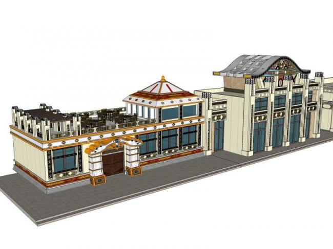 Sketchup商业模型|低层餐厅建筑,古典风格 Sketchup商业模型|低层餐厅建筑,古典风格