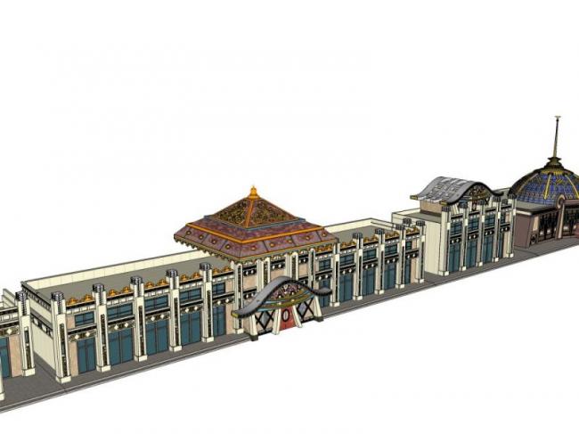Sketchup商业模型|低层餐厅建筑,古典风格 Sketchup商业模型|低层餐厅建筑,古典风格