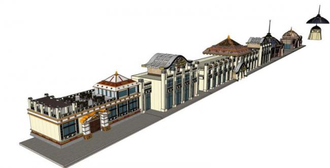 Sketchup商业模型|低层餐厅建筑,古典风格 Sketchup商业模型|低层餐厅建筑,古典风格