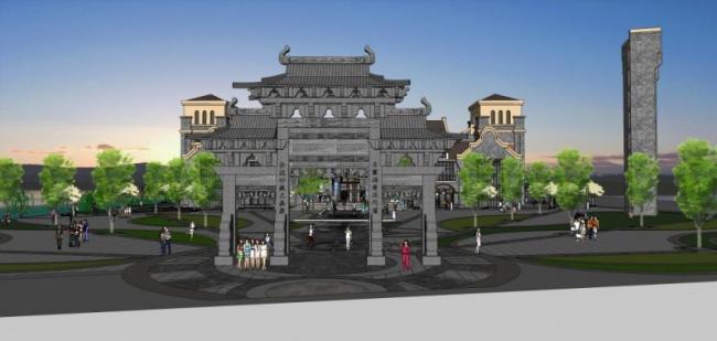 Sketchup商业模型|多层商业街,中式风格 Sketchup商业模型|多层商业街,中式风格