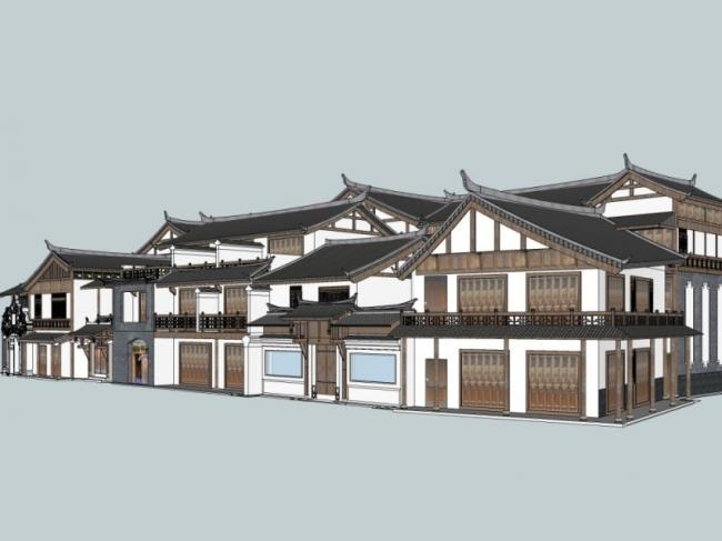 Sketchup商业模型|多层商业建筑,中式风格 Sketchup商业模型|多层商业建筑,中式风格