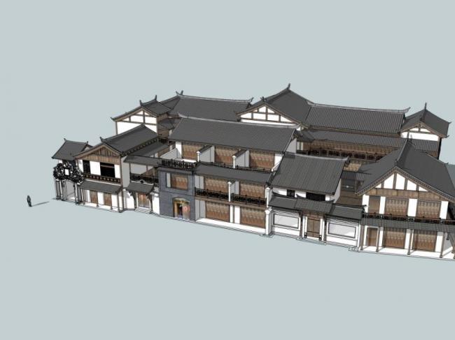Sketchup商业模型|多层商业建筑,中式风格 Sketchup商业模型|多层商业建筑,中式风格