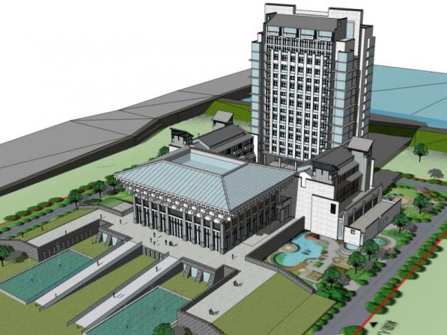 Sketchup酒店模型|高层酒店,中式风格 Sketchup酒店模型|高层酒店,中式风格