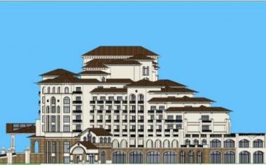 Sketchup酒店模型|多层酒店,古典风格,西班牙风格-BIM建筑网