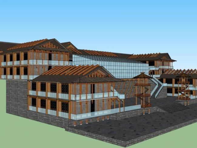 Sketchup商业模型|多层商业会所,中式风格 Sketchup商业模型|多层商业会所,中式风格