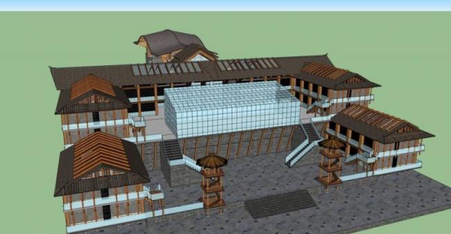 Sketchup商业模型|多层商业会所,中式风格 Sketchup商业模型|多层商业会所,中式风格
