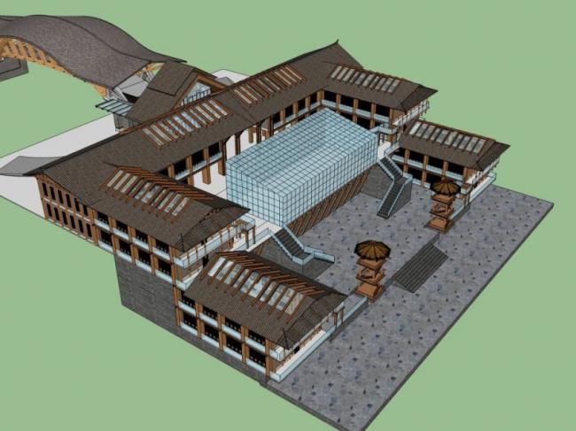 Sketchup商业模型|多层商业会所,中式风格 Sketchup商业模型|多层商业会所,中式风格