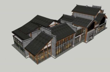 Sketchup商业模型|多层商业街,中式风格-BIM建筑网