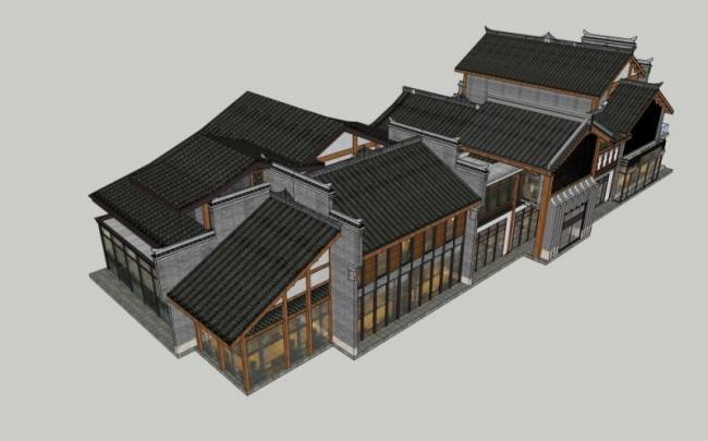 Sketchup商业模型|多层商业街,中式风格 Sketchup商业模型|多层商业街,中式风格