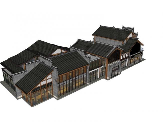 Sketchup商业模型|多层商业街,中式风格 Sketchup商业模型|多层商业街,中式风格