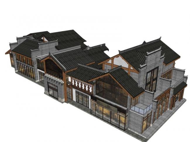Sketchup商业模型|多层商业街,中式风格 Sketchup商业模型|多层商业街,中式风格