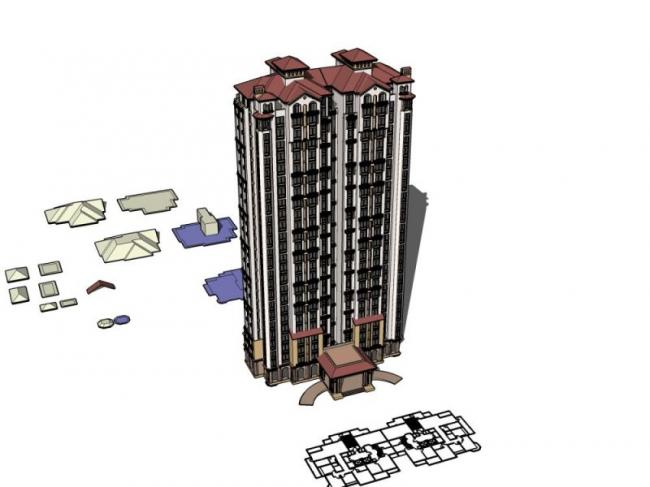 Sketchup住宅模型|高层住宅楼,古典风格 Sketchup住宅模型|高层住宅楼,古典风格