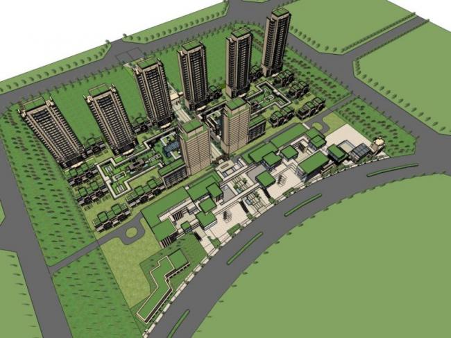 Sketchup住宅模型|高层住宅小区,古典风格 Sketchup住宅模型|高层住宅小区,古典风格