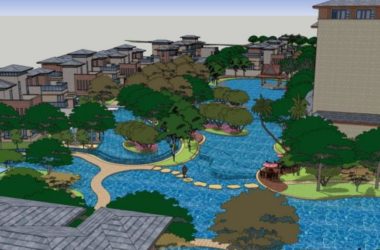 Sketchup景观模型|酒店景观,滨水景观,古典风格-BIM建筑网