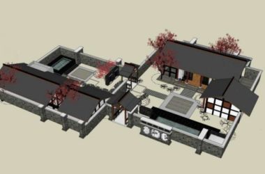 Sketchup住宅模型|庭院住宅,中式风格-BIM建筑网