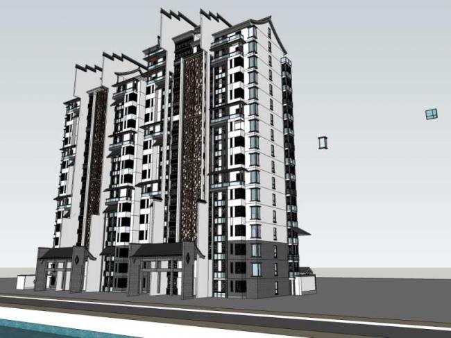 Sketchup住宅模型|高层住宅楼,中式风格 Sketchup住宅模型|高层住宅楼,中式风格