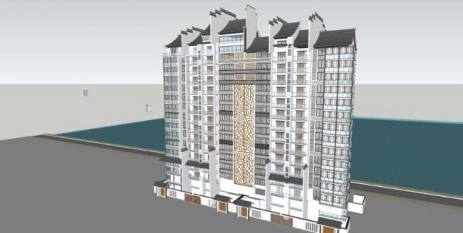 Sketchup住宅模型|高层住宅楼,中式风格 Sketchup住宅模型|高层住宅楼,中式风格