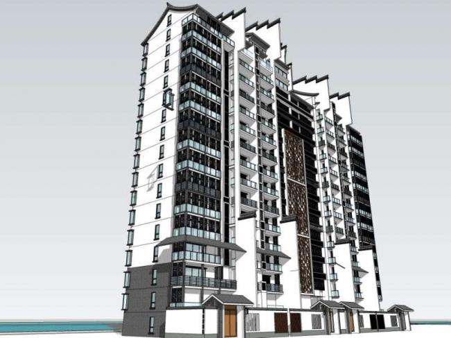 Sketchup住宅模型|高层住宅楼,中式风格 Sketchup住宅模型|高层住宅楼,中式风格