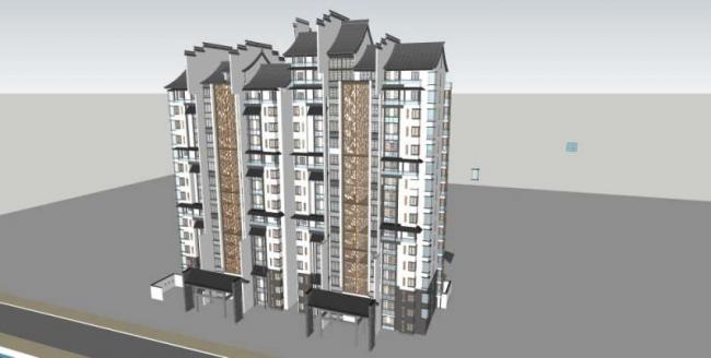 Sketchup住宅模型|高层住宅楼,中式风格 Sketchup住宅模型|高层住宅楼,中式风格