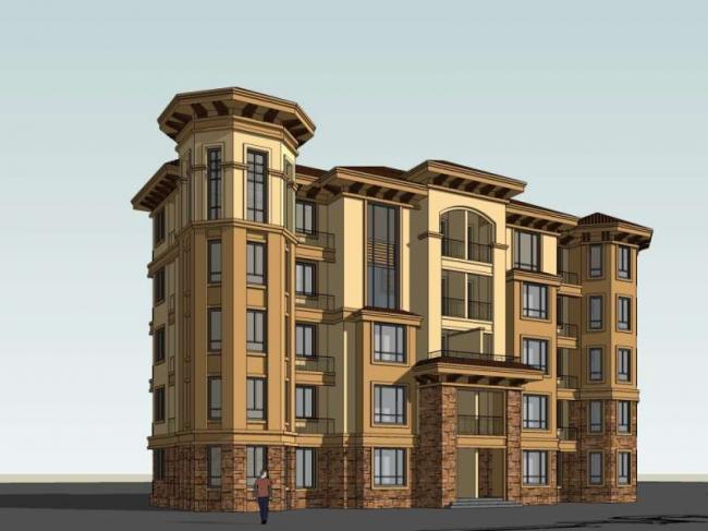 Sketchup住宅模型|多层住宅楼,古典风格 Sketchup住宅模型|多层住宅楼,古典风格
