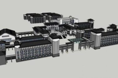 Sketchup文化模型|多层博物馆,文化建筑,中式风格-BIM建筑网