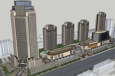 Sketchup综合体模型|高层办公楼,底层商业,多高层综合体,古典风格-BIM建筑网