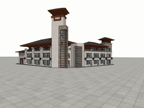 Sketchup商业模型|多层商业会所,古典风格 Sketchup商业模型|多层商业会所,古典风格