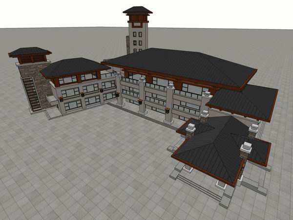 Sketchup商业模型|多层商业会所,古典风格 Sketchup商业模型|多层商业会所,古典风格