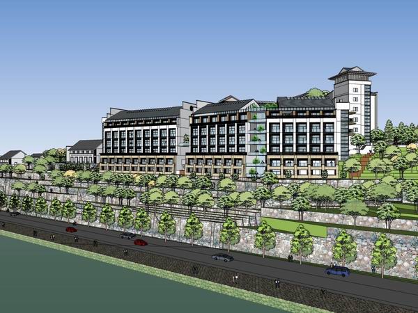 Sketchup酒店模型|多层山地酒店,古典风格 Sketchup酒店模型|多层山地酒店,古典风格