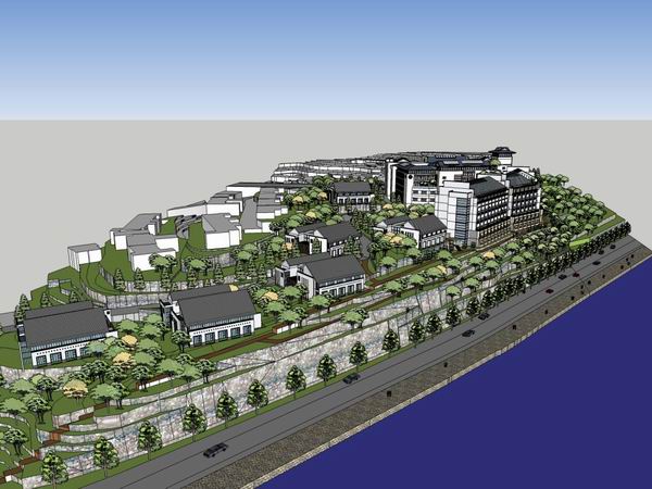 Sketchup酒店模型|多层山地酒店,古典风格 Sketchup酒店模型|多层山地酒店,古典风格
